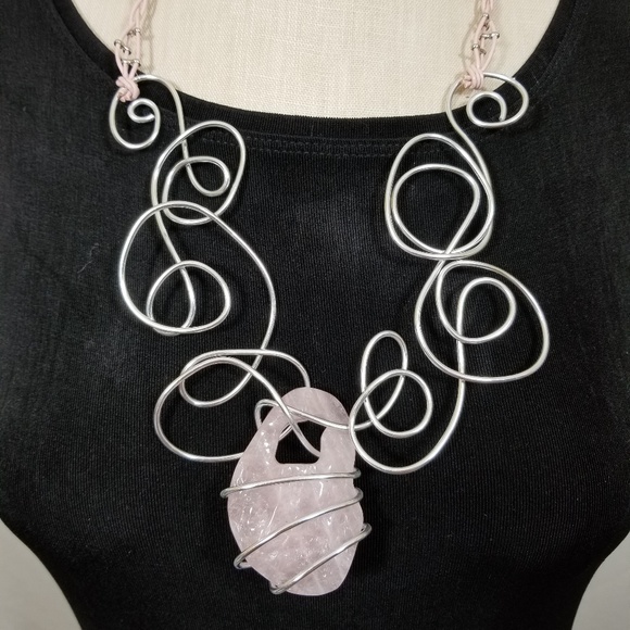 Aluminum Swirls Leather and Light Pink Rough Cut